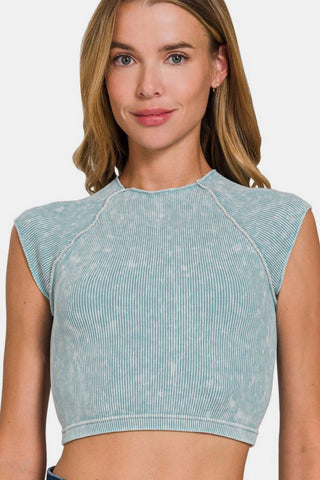 Ribbed Round Neck Cropped Top