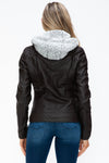 Faux Layered Double-Zipper Jacket with Fuzzy Hood