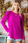 Texture Puff Sleeve Round Neck Blouse