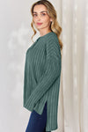 Ribbed Half Button Long Sleeve High-Low T-Shirt