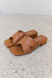 Step Into Summer Criss Cross Wooden Clog Mule in Brown