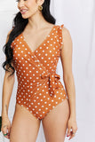 Full- Size Float On Ruffle Faux Wrap One-Piece in Terracotta