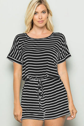 Striped Round Neck Short Sleeve Romper