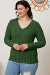 Ribbed V-Neck Long Sleeve T-Shirt