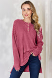 Ribbed Half Button Long Sleeve High-Low T-Shirt