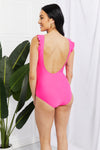 Full Size Float On Ruffle Faux Wrap One-Piece in Pink