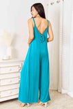 Soft Rayon Spaghetti Strap Tied Wide Leg Jumpsuit