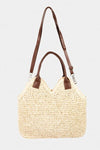 Straw Braided Faux Leather Strap Shoulder Bag