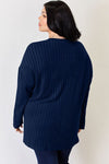 Ribbed Half Button Long Sleeve High-Low T-Shirt