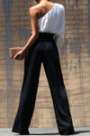 Marvelous in Manhattan One-Shoulder Jumpsuit in White/Black