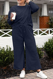 Textured Long Sleeve Top and Drawstring Pants Set