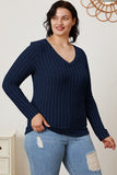 Ribbed V-Neck Long Sleeve T-Shirt