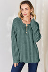 Ribbed Half Button Long Sleeve T-Shirt