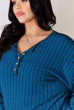 Ribbed Half Button Long Sleeve T-Shirt