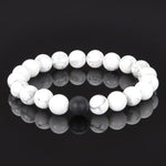 Polished 10mm Natural Stone Bead Stretch Bracelet - Howlite