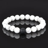 Polished 10mm Natural Stone Bead Stretch Bracelet - Howlite