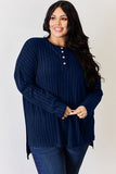 Ribbed Half Button Long Sleeve High-Low T-Shirt