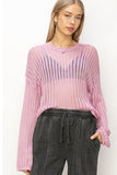 Openwork Ribbed Long Sleeve Knit Top