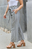 Find Your Path Full Size Paperbag Waist Striped Culotte Pants