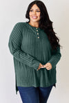 Ribbed Half Button Long Sleeve High-Low T-Shirt