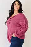 Ribbed Half Button Long Sleeve High-Low T-Shirt