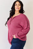 Ribbed Half Button Long Sleeve High-Low T-Shirt