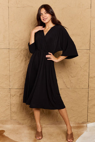 Make Your Move Solid Surplice Midi Dress