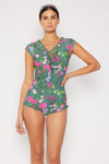 Swim Bring Me Flowers V-Neck One Piece Swimsuit In Sage