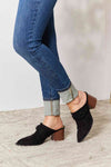 Black Pointed-Toe Braided Trim Mules