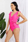 Full Size Float On Ruffle Faux Wrap One-Piece in Pink