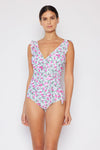 Swim Full Size Float On Ruffle Faux Wrap One-Piece in Roses Off-White