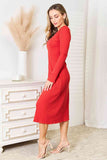 Red Round Neck Long Sleeve Dress