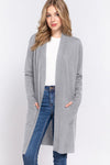 Open Front Rib Trim Long Sleeve Knit Cardigan