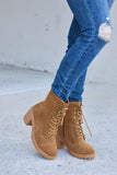 Lace-Up Zipper Detail Block Heel Boots