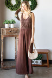 Tie Back Sleeveless Slit Wide Leg Jumpsuit