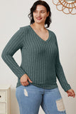 Ribbed V-Neck Long Sleeve T-Shirt