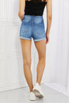 High Rise Medium Stone Wash Denim Shorts