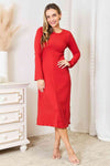 Red Round Neck Long Sleeve Dress