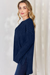 Ribbed Half Button Long Sleeve High-Low T-Shirt