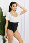 Salty Air Puff Sleeve One-Piece in Cream/Black