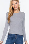 Ribbed Round Neck Long Sleeve Knit Top