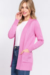 Ribbed Trim Open Front Cardigan