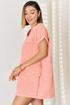 Washed Nochted Rolled Short Sleeve Dress