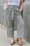 Find Your Path Full Size Paperbag Waist Striped Culotte Pants