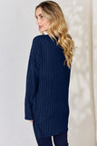 Ribbed Half Button Long Sleeve High-Low T-Shirt