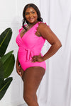 Full Size Float On Ruffle Faux Wrap One-Piece in Pink