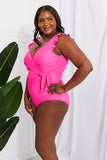 Full Size Float On Ruffle Faux Wrap One-Piece in Pink