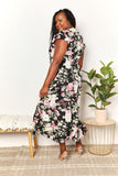 Floral Flutter Sleeve Tie-Waist Split Dress