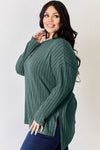 Ribbed Half Button Long Sleeve High-Low T-Shirt