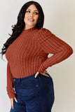 Ribbed Mock Neck Puff Sleeve T-Shirt